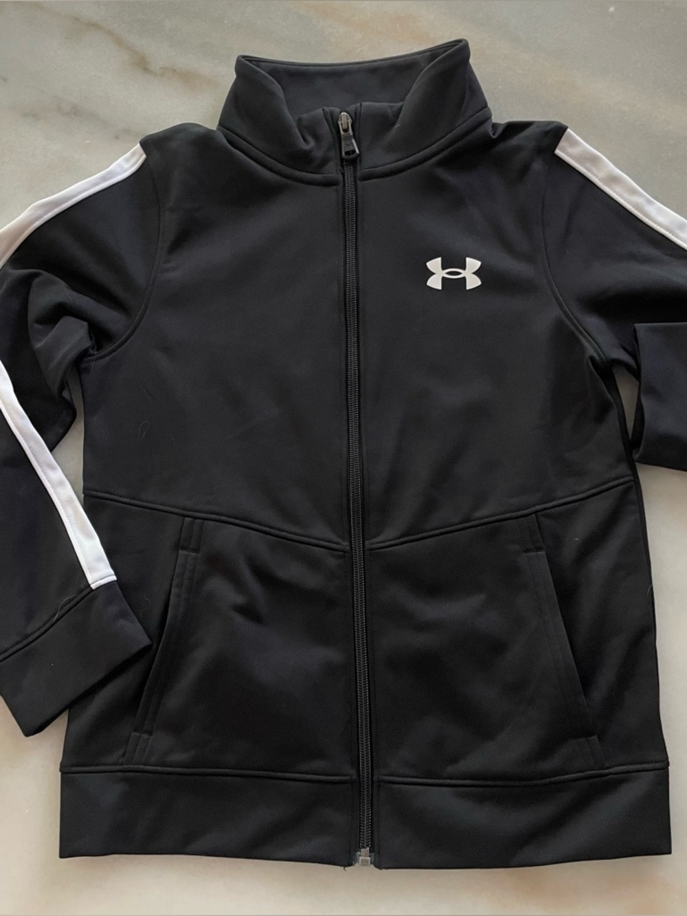 Under Armour Kids' Black Track Jacket with White Stripe size 7
